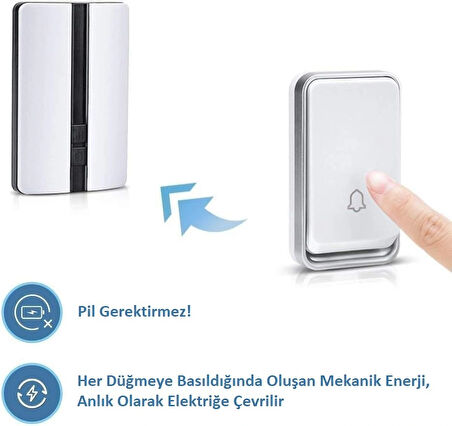 Kablosuz Elektronik Kapı Zili Pilsiz Su Geçirmez IP44 150m-300m Menzil 51 Zil Sesi Kendin Monte Et