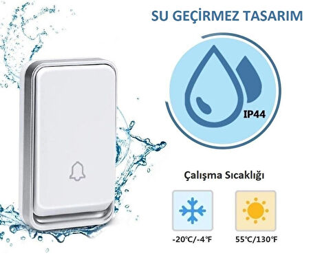 Kablosuz Elektronik Kapı Zili Pilsiz Su Geçirmez IP44 150m-300m Menzil 51 Zil Sesi Kendin Monte Et