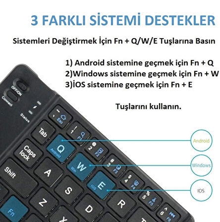 Katlanabilir Kablosuz Bluetooth Klavye Hafif Ergonomik 30 Gün Pil Ömrü Telefon Tablet Pc Uyumlu