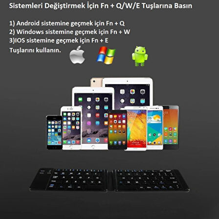 Katlanabilir Kablosuz Bluetooth Klavye Hafif Ergonomik 30 Gün Pil Ömrü Telefon Tablet Pc Uyumlu