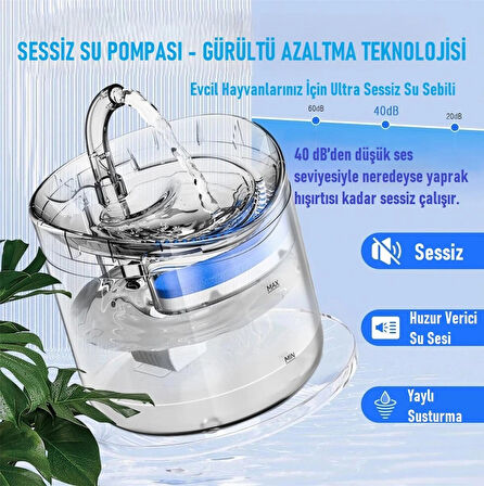 Sessiz Otomatik Pet Kedi Köpek Su Sebili Pınarı Çeşmesi Şelalesi 2L Büyük Kapasite Konforlu Sağlıklı