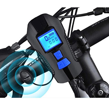 120DB Bisiklet Korna Far 6 Zil Sesi 5 Sürüş Modu Ekranlı Çok Fonksiyonlu Kilometre Saati USB Şarjlı