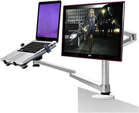 Çift Kollu Monitör ve Laptop Standı Ayarlanabilir Alüminyum Kol Masa Üstü Monitör ve Laptop Tutucu