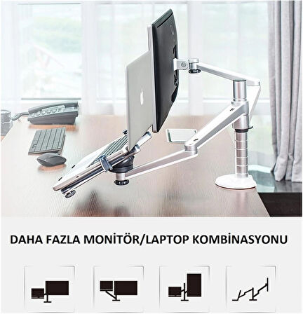 Çift Kollu Monitör ve Laptop Standı Ayarlanabilir Alüminyum Kol Masa Üstü Monitör ve Laptop Tutucu
