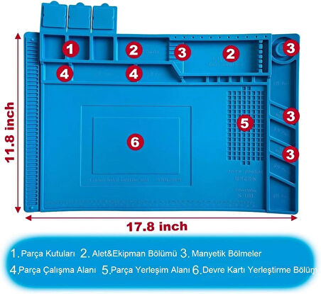 Isıya Dayanıklı Manyetik Tamir Bakım Silikon Matı 45x30cm Lehim Telefon Bilgisayar Onarım Pedi