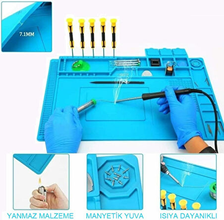 Isıya Dayanıklı Manyetik Tamir Bakım Silikon Matı 45x30cm Lehim Telefon Bilgisayar Onarım Pedi
