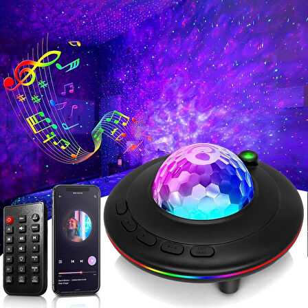 Bluetooth Projektör Gece Lambası Uzaktan Kumandalı RGB LED Hoparlör Yıldızlı Gökyüzü Işık Efekti