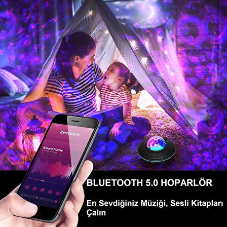 Bluetooth Projektör Gece Lambası Uzaktan Kumandalı RGB LED Hoparlör Yıldızlı Gökyüzü Işık Efekti