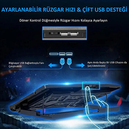 6 Fanlı Sessiz Laptop Soğutucu Stand Ayarlanabilir Rüzgar Hızı Çift USB 17.3'' Uyumlu Ergonomik