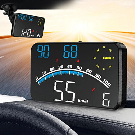 Araba HUD Head-Up Display Dijital Hız Göstergesi GPS Destekli Yol Bilgisayarı Ön Cam Ekran Projektör
