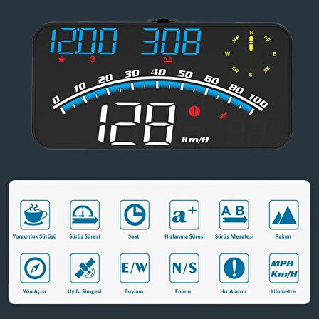 Araba HUD Head-Up Display Dijital Hız Göstergesi GPS Destekli Yol Bilgisayarı Ön Cam Ekran Projektör