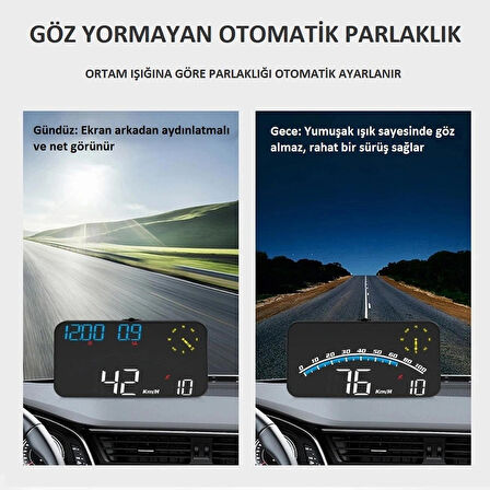 Araba HUD Head-Up Display Dijital Hız Göstergesi GPS Destekli Yol Bilgisayarı Ön Cam Ekran Projektör