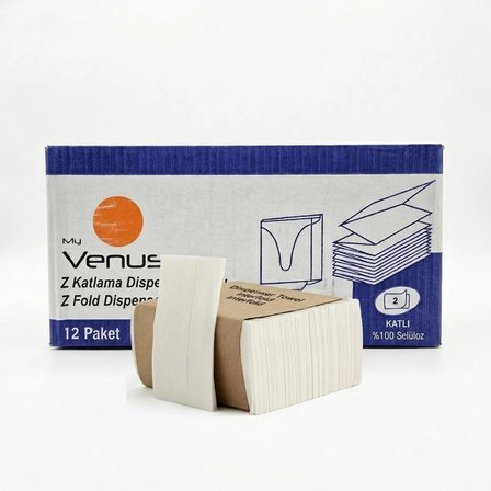 My Venus Z Katlama Dispenser Havlu Peçete, 20x20 cm, 12 Paket (1200 Adet), 2 Katlı Kağıt Havlu - %100 Selüloz