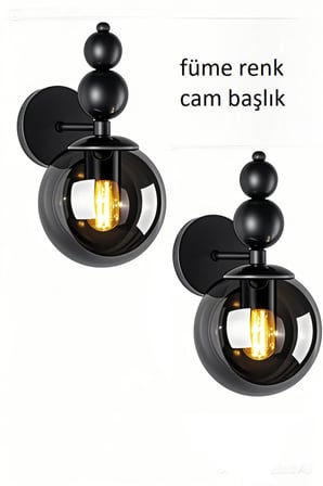Toplu Aplik Cam Başlık Metal Gövde 2 adet duvar lambası kablolu