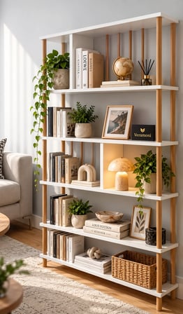 5 Raflı Modern İskandinav Dekoratif Kitaplık  Mutfak Rafı Kiler Çok Amaçlı Düzenleyici Raf