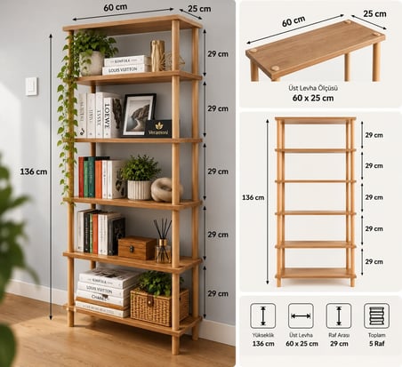 5 Raflı Modern İskandinav Kitaplık Ayakkabılık Banyo Düzenleyici Klasörlük Dekoratif Mutfak Rafı