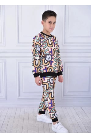 Dijital Baskılı Uzun Kollu Sweatshirt Ve Eşofman Alt Üst Ikili Takım