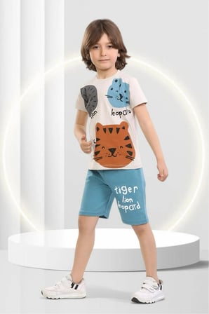 tiger baskılı erkek çocuk kısa kol yazlık şortlu alt üst takım