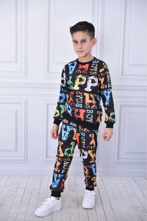 Dijital Baskılı Uzun Kollu Sweatshirt ve Eşofman Alt Üst İkili Takım Oversize Kalıp