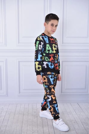 Dijital Baskılı Uzun Kollu Sweatshirt ve Eşofman Alt Üst İkili Takım Oversize Kalıp