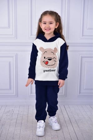 polar bear nakışlı kapşonlu kışlık uzun kol alt üst çocuk takım