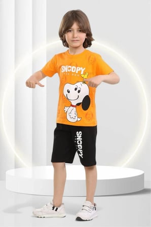 snopy baskılı erkek çocuk kısa kol yazlık şortlu alt üst takım