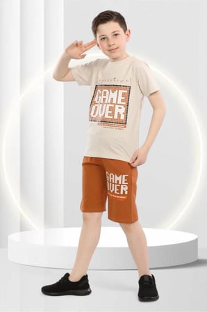 Game Over Baskılı Yazlılk Çocuk Kısa Kollu Şortlu Bisiklet Yaka Tişört Alt Üst Takım
