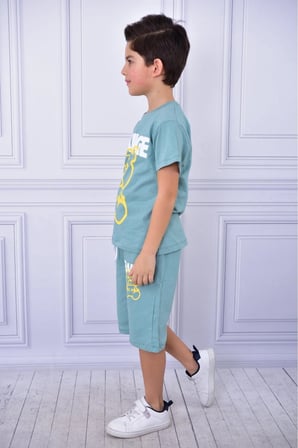 Unisex Change baskılı çocuk kısa kol yazlık beli lastikli cepli şort alt üst takım