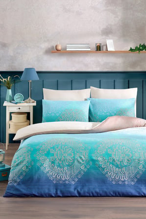 Soft Dreams Serisi | Ocean Çift Kişilik  Pamuklu Desenli Nevresim Takımı | Lastikli Çarşaflı |