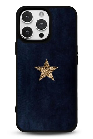 iPhone 13 Pro Uyumlu Desenli Parlak Tasarım Telefon Kılıfı - Lacivert Leopar Yıldız