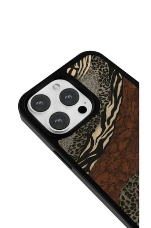 iPhone 15 Uyumlu Desenli Parlak Tasarım Telefon Kılıfı - Safari Deri Deseni