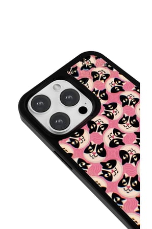 iPhone 15 Pro Max Uyumlu Desenli Parlak Tasarım Telefon Kılıfı - Pembe Kedi Deseni