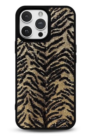 iPhone 16 Pro Max Uyumlu Desenli Parlak Tasarım Telefon Kılıfı - Altın Zebra Dokusu