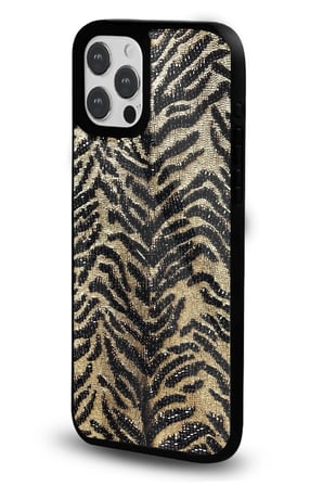 iPhone 16 Pro Max Uyumlu Desenli Parlak Tasarım Telefon Kılıfı - Altın Zebra Dokusu
