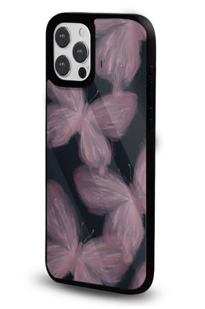 iPhone 17 Uyumlu Desenli Parlak Tasarım Telefon Kılıfı - Pudra Kelebekler