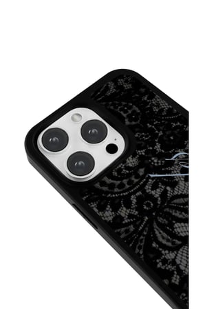 iPhone 13 Pro Max Uyumlu Dantel Parlak Tasarım Telefon Kılıfı - Siyah