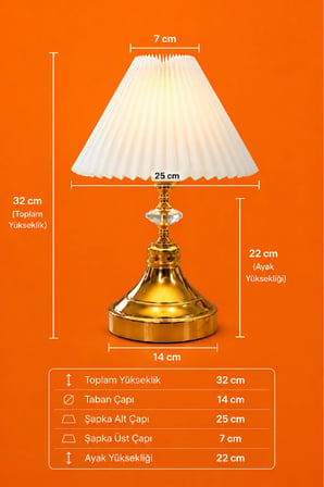 Modern kristal taş detaylı pileli şapkalı abajur gece lambası yatak başı lambası