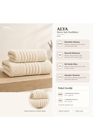 Alya 2’li Banyo ve Baş Havlusu Seti | Pamuklu |
