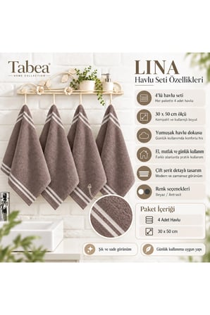 LINA 4'lü Mutfak ve El&Yüz Havlu Seti 30x50 cm