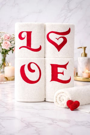Love 4'lü Nakışlı Havlu Seti Pamuklu