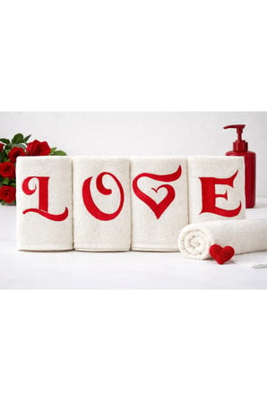 Love 4'lü Nakışlı Havlu Seti Pamuklu