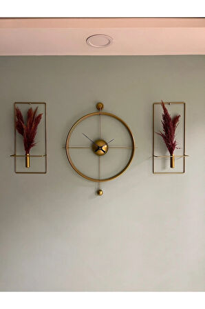 3'lü Versayce Elegante Set Time- Xxl (60X80CM) - Modern Dekoratif Metal Duvar Saati