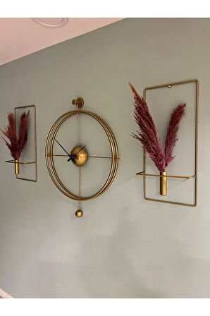 3'lü Versayce Elegante Set Time- Xxl (60X80CM) - Modern Dekoratif Metal Duvar Saati