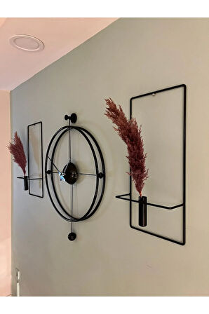 3'lü Set Siyah Versacem Time Elegante Set (60X80CM) , Modern Dekoratif Metal Duvar Saati