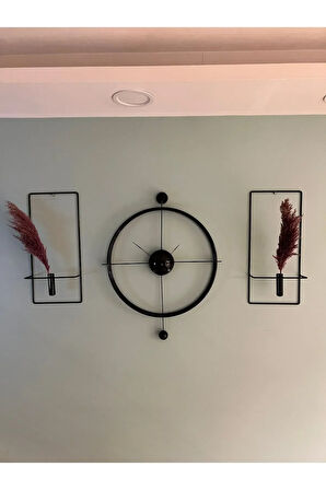 3'lü Set Siyah Versacem Time Elegante Set (60X80CM) , Modern Dekoratif Metal Duvar Saati