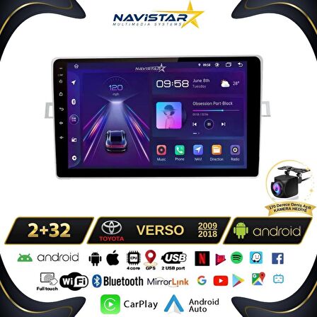 Toyota Verso 2009-2018 Model 2+32GB Android 13 Kablosuz Carplay Navigasyon Multimedya Sistemi 