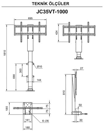 Vesamax 25-60'' İnç Uzaktan Kumandalı Motorlu Gizli TV Lift Asansör Mekanizması