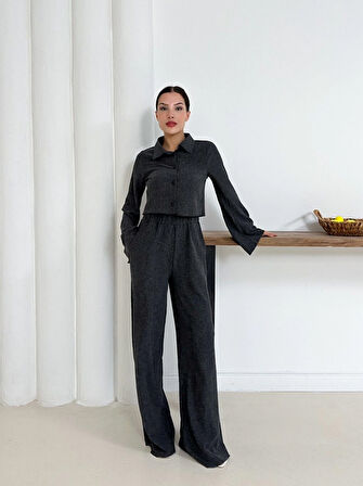 Gömlek yaka kaplama düğmeli takım antrasit st265866