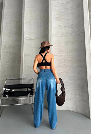 Baggy süper taş bıyık yıkama mavi jeans pantolon d2007