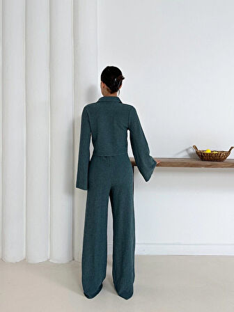 Gömlek yaka kaplama düğmeli takım petrol yeşili st265866